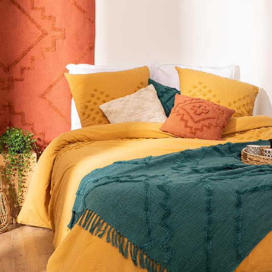 Manta / Plaid de Algodón con Flecos Azul - "INCA"