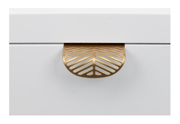 Mesita de Noche Blanca de Madera Tallada Palmera - "Albina"