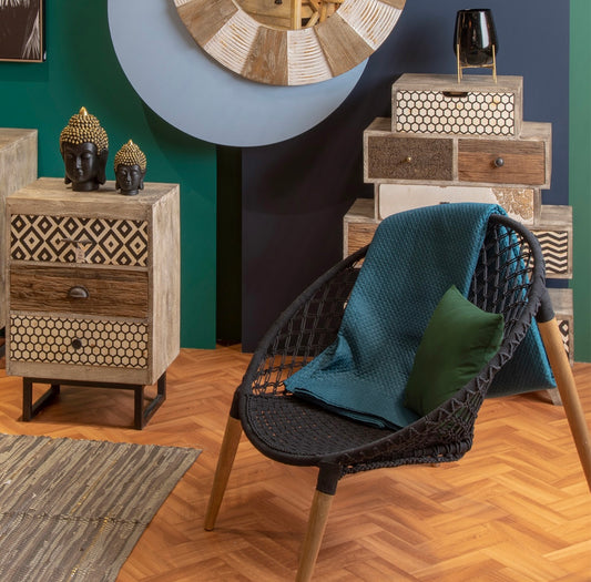 Sillón Trenzado de Algodón y Madera - “RAINA”