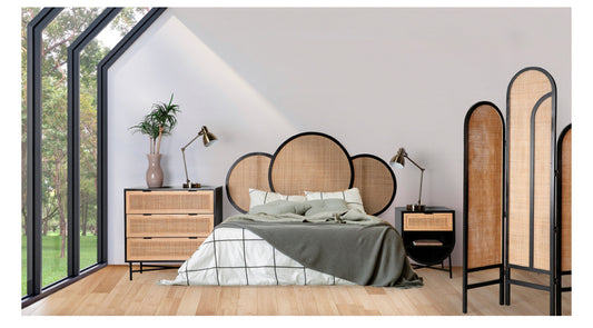 Cabecero de Ratan Círculos Negro y Natural - “SARA”