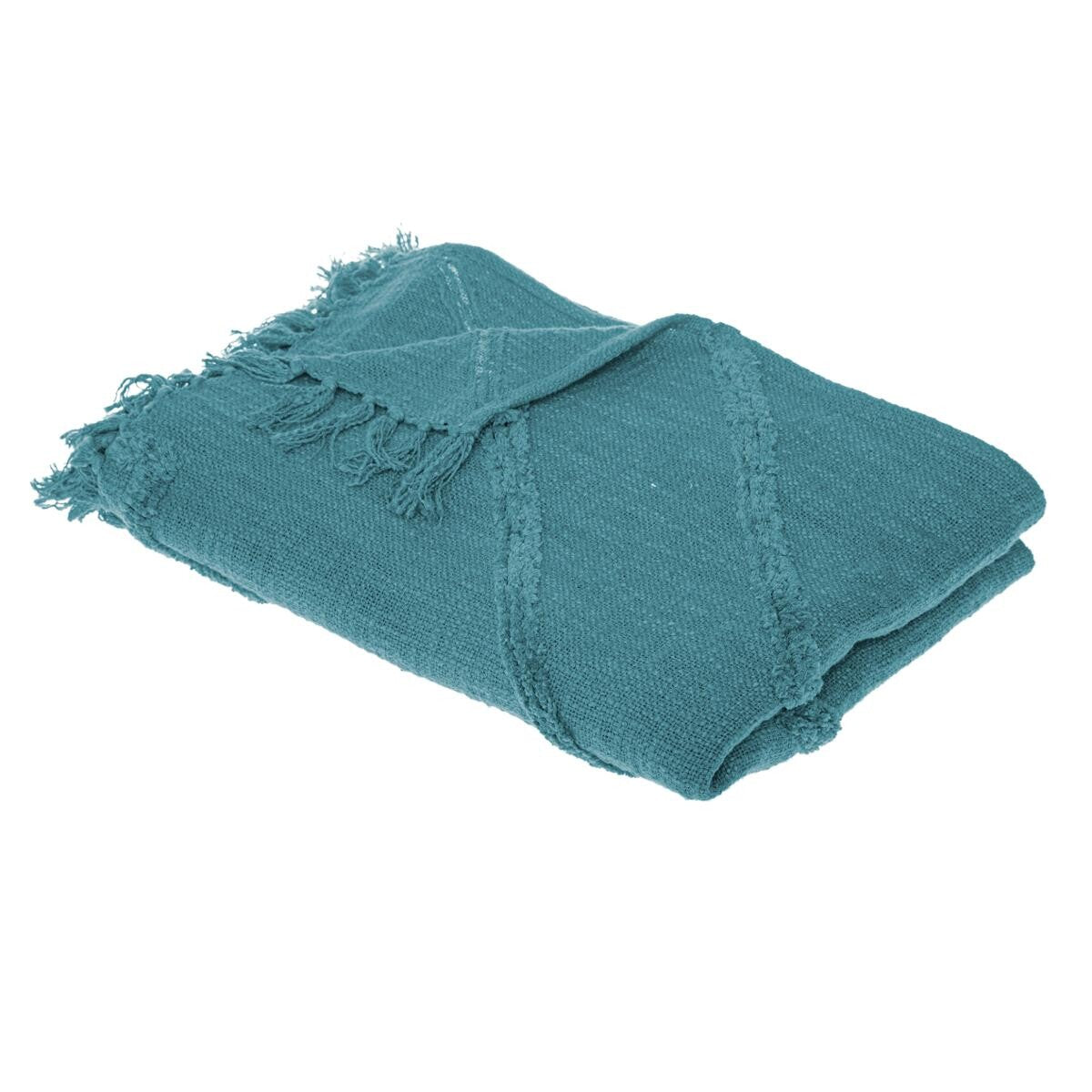 Manta / Plaid de Algodón con Flecos Azul - "INCA"