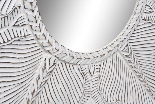 Espejo de Madera Tallada Blanco Decape - "Mandala"- Ø112CM