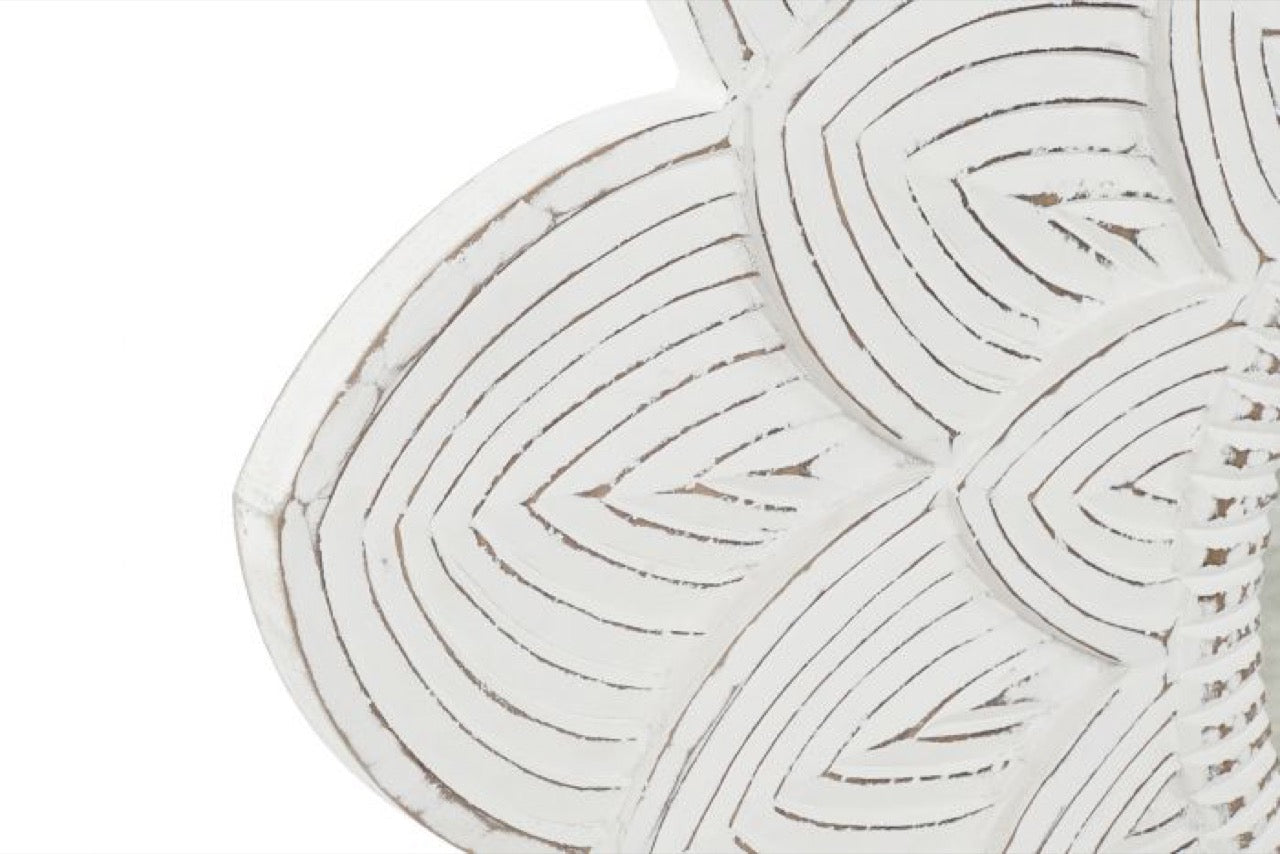 Espejo de Madera Tallada Blanco Decape - "Mandala"- Ø120CM