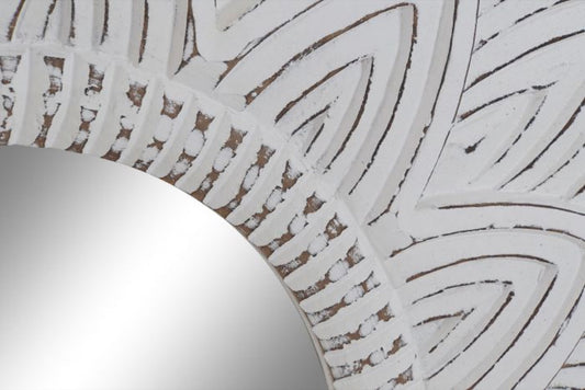 Espejo de Madera Tallada Blanco Decape - "Mandala"- Ø120CM