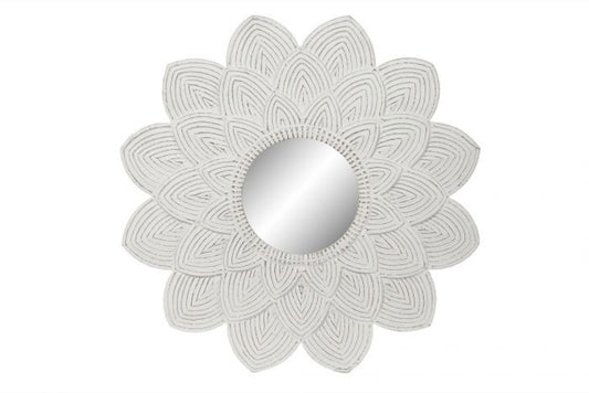 Espejo de Madera Tallada Blanco Decape - "Mandala"- Ø120CM