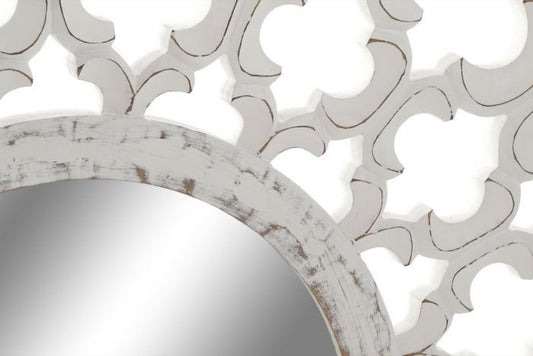 Espejo de Madera Tallada - "Mandala" Blanco Decape - Ø120CM