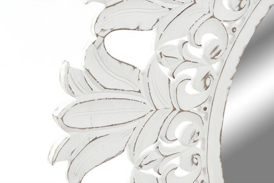 Espejo de Madera Tallada - "Mandala" Blanco Decape - Ø121CM