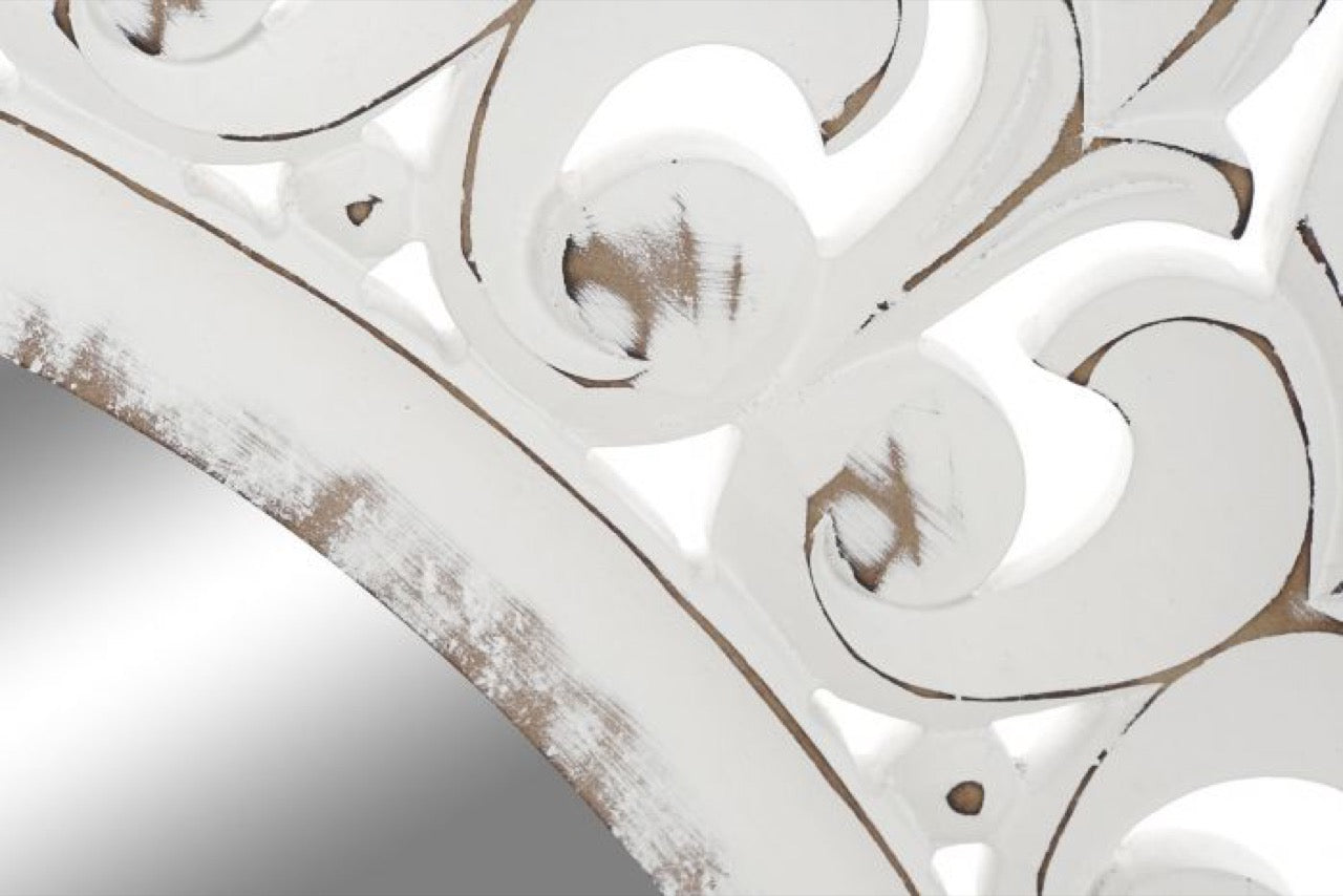Espejo de Madera Tallada - "Mandala" Blanco Decape - Ø121CM