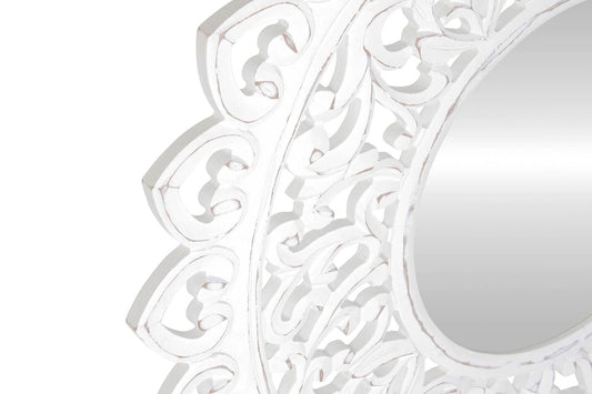 Espejo de Madera Tallada Blanco Decape - "Ritual" - Ø90CM