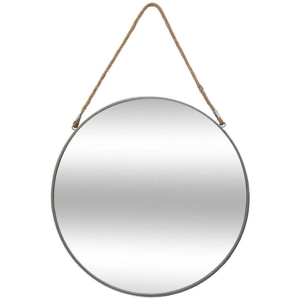 Espejo Redondo Gris Decapé con Cuerda de Yute "TOP" - Ø55cm-ivvidek
