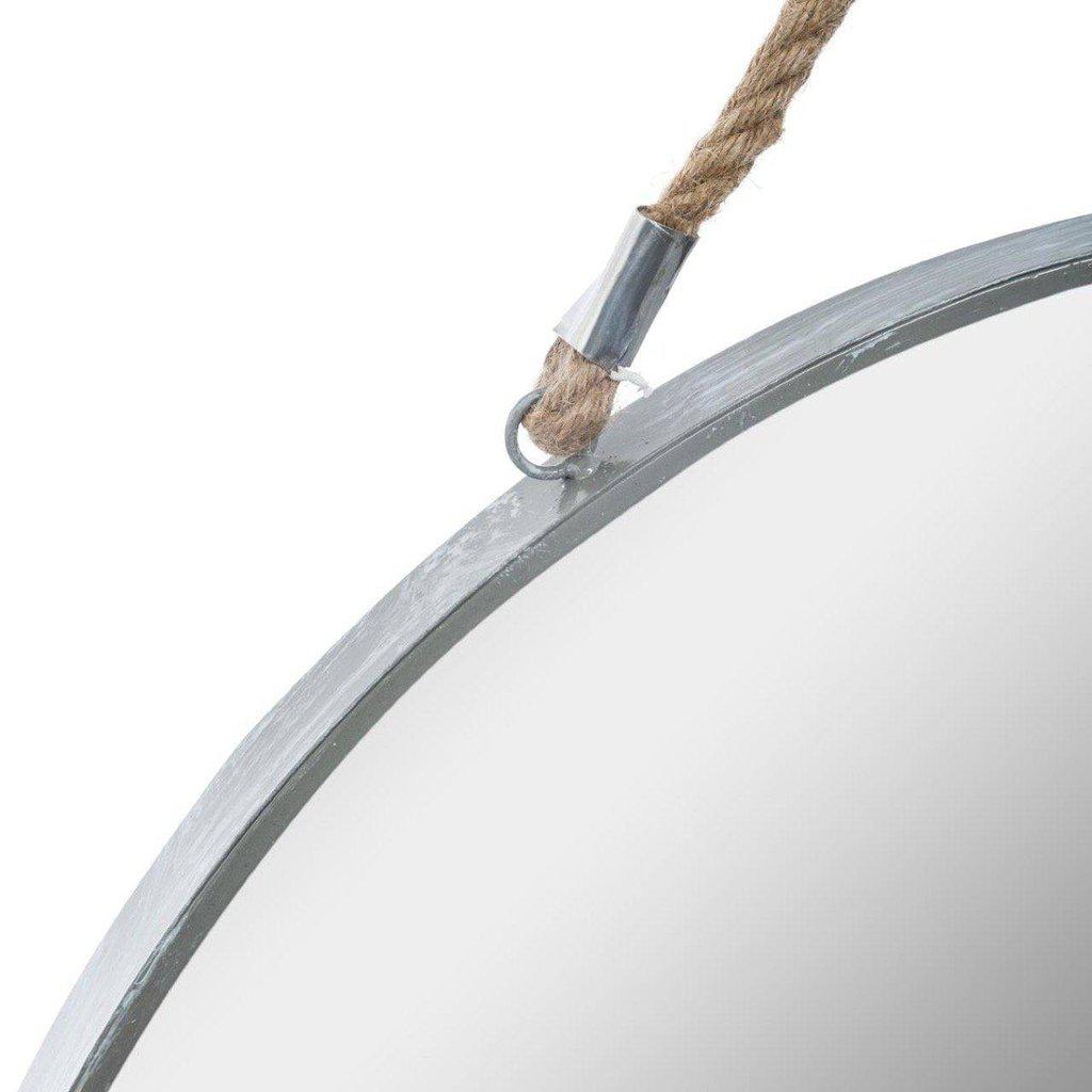 Espejo Redondo Gris Decapé con Cuerda de Yute "TOP" - Ø55cm-ivvidek
