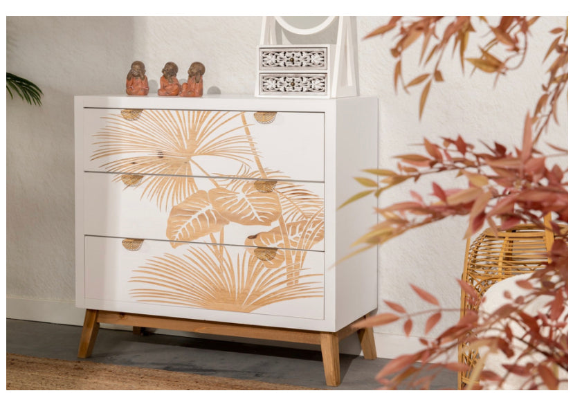 Cómoda de Madera Tallada Hojas Tropicales - “Albina"