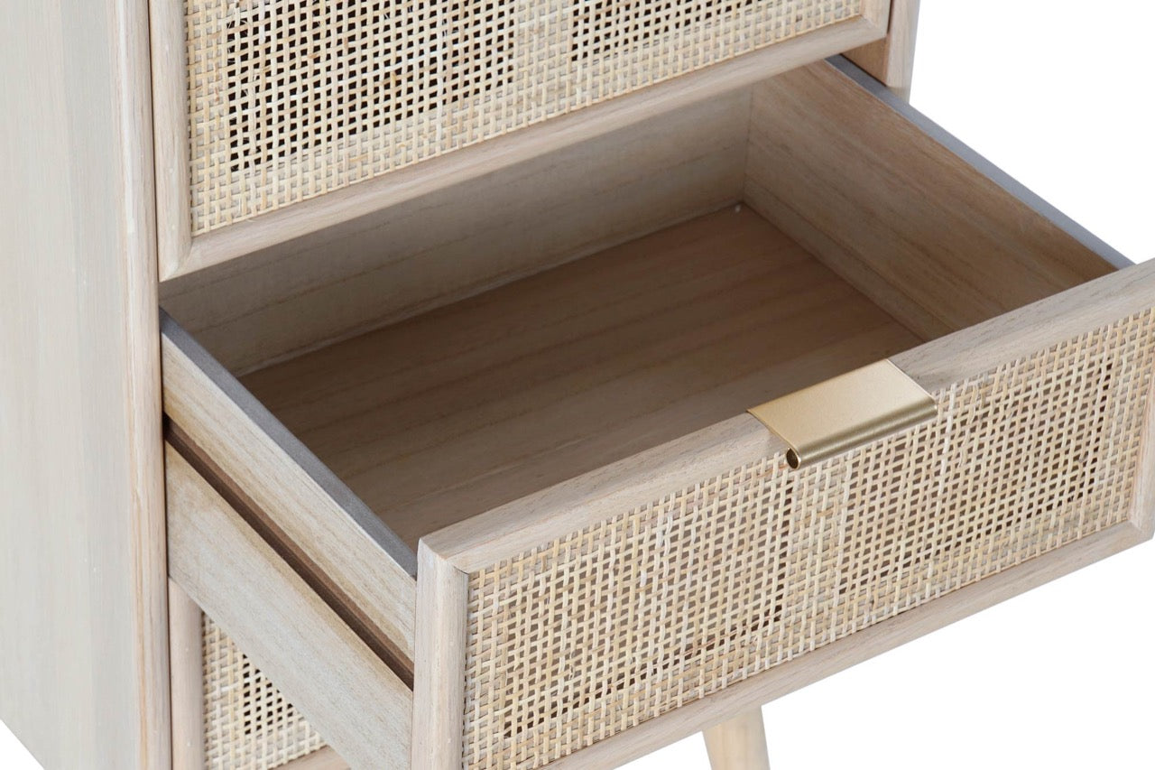 Sinfonier de Madera Rejilla y Ratán 5 Cajones - “Trento”