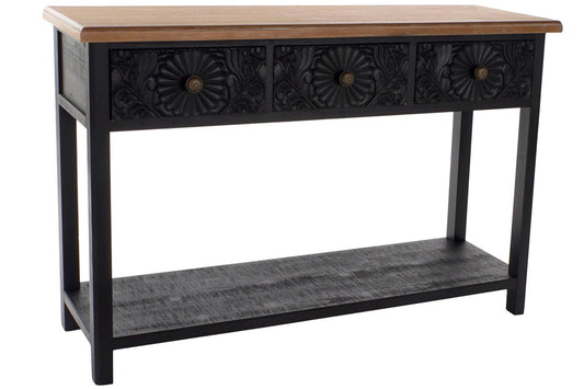 Consola Negra de Madera Tallada - "Aly"