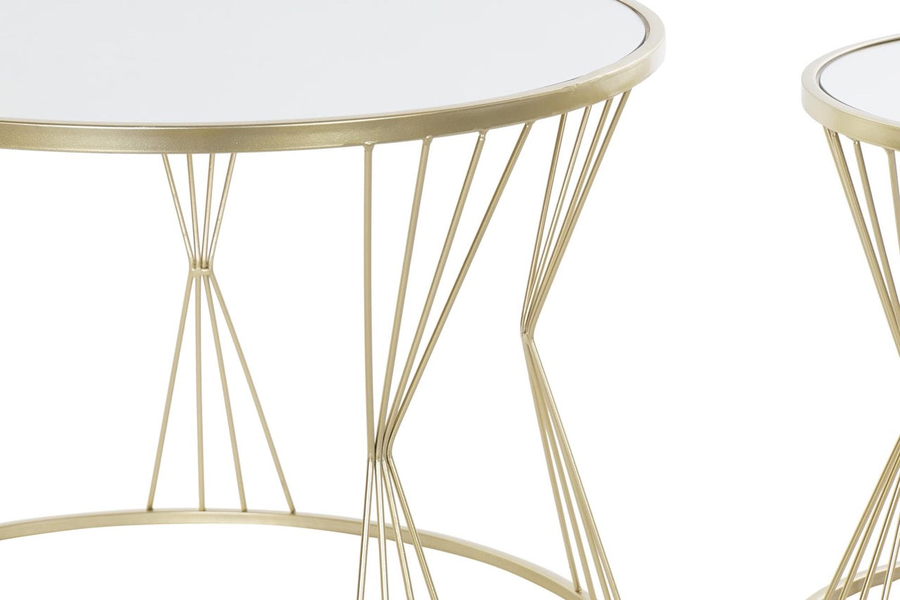 Mesitas Auxiliares Redondas Metal y Espejo - S/2 - "GLAM"