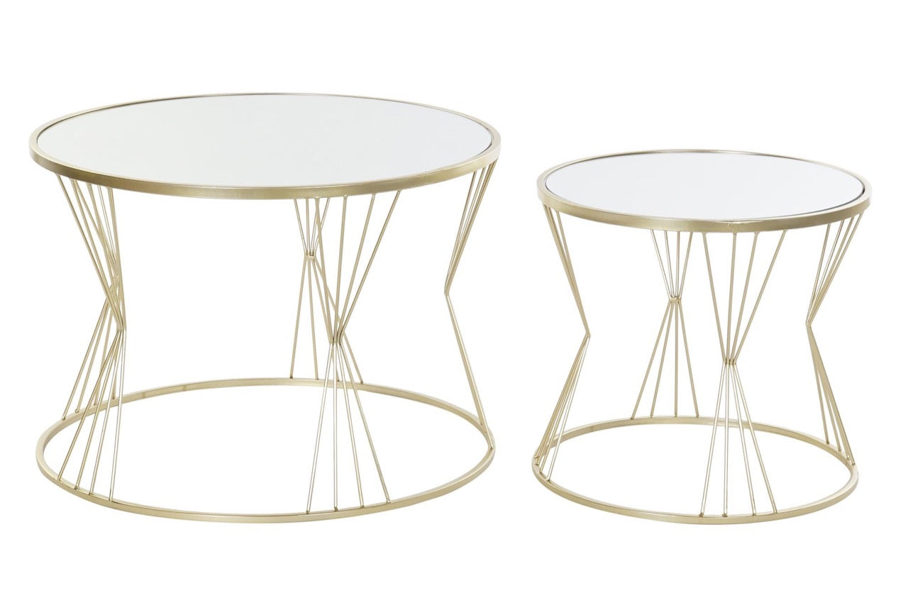 Mesitas Auxiliares Redondas Metal y Espejo - S/2 - "GLAM"