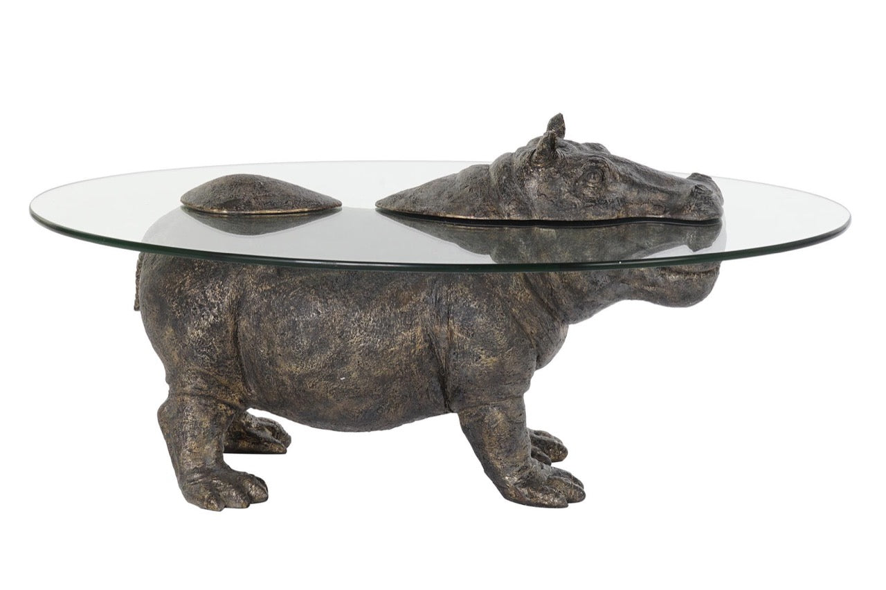 Mesa Auxiliar de Cristal - "Hipopótamo Cobre"