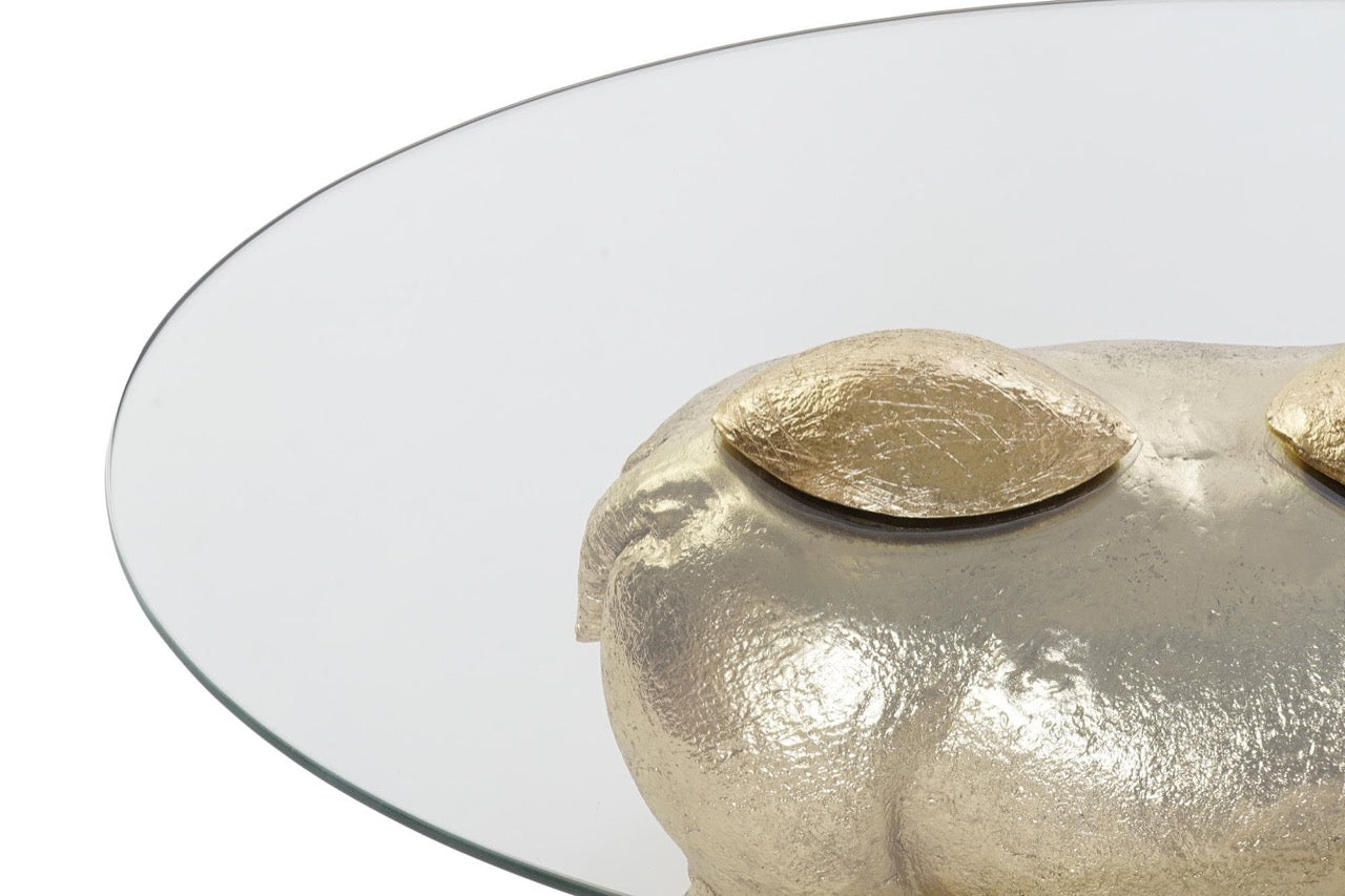 Mesa Auxiliar de Cristal - "Hipopótamo Dorado"
