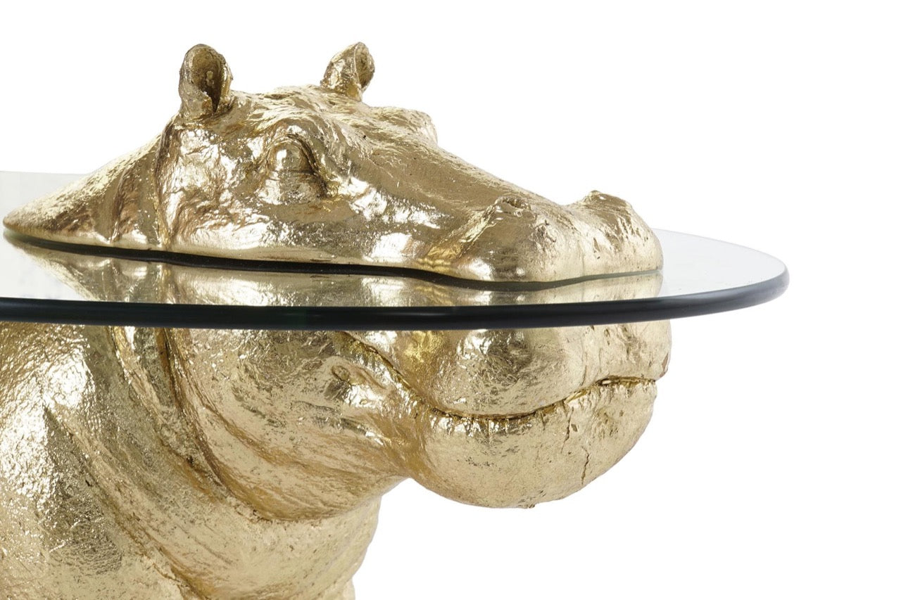 Mesa Auxiliar de Cristal - "Hipopótamo Dorado"