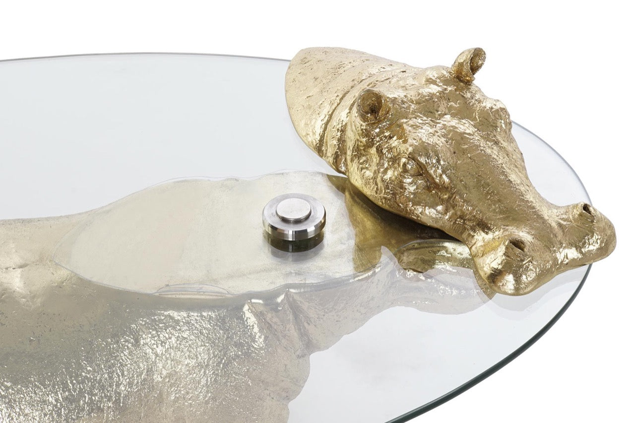 Mesa Auxiliar de Cristal - "Hipopótamo Dorado"