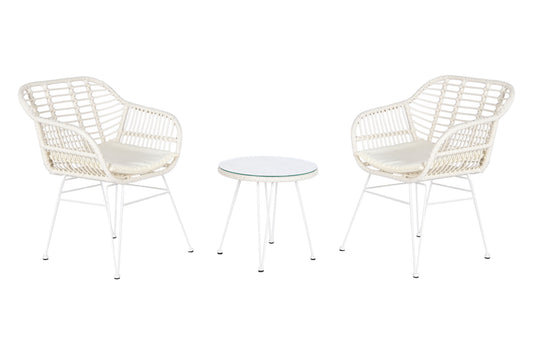 Conjunto de Terraza de Ratán Blanco - “LOVE”