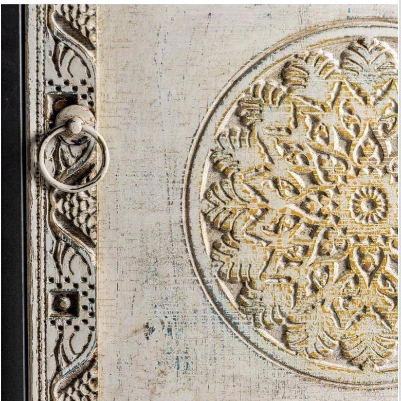 Mesita de Noche Madera Tallada "Jaipur" - 76 x 45 x 33cm-ivvidek