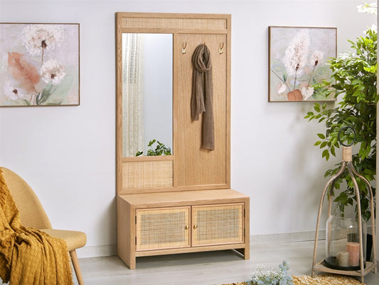 Recibidor Banco de Madera de Ratán y Rejilla - "Trento"