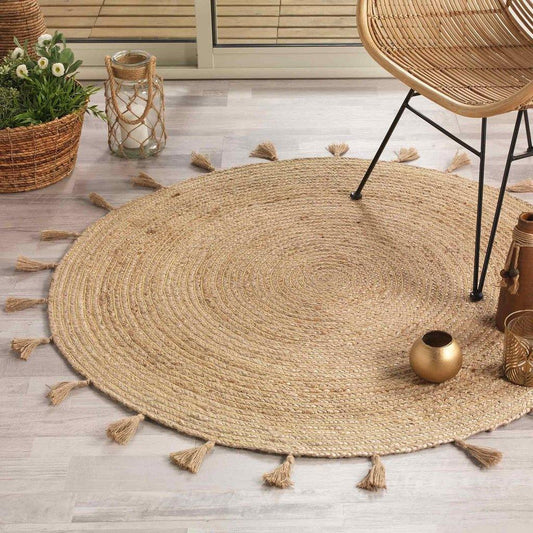 Alfombra con FLECOS de Yute Natural “ORO” - Ø120CM-ivvidek