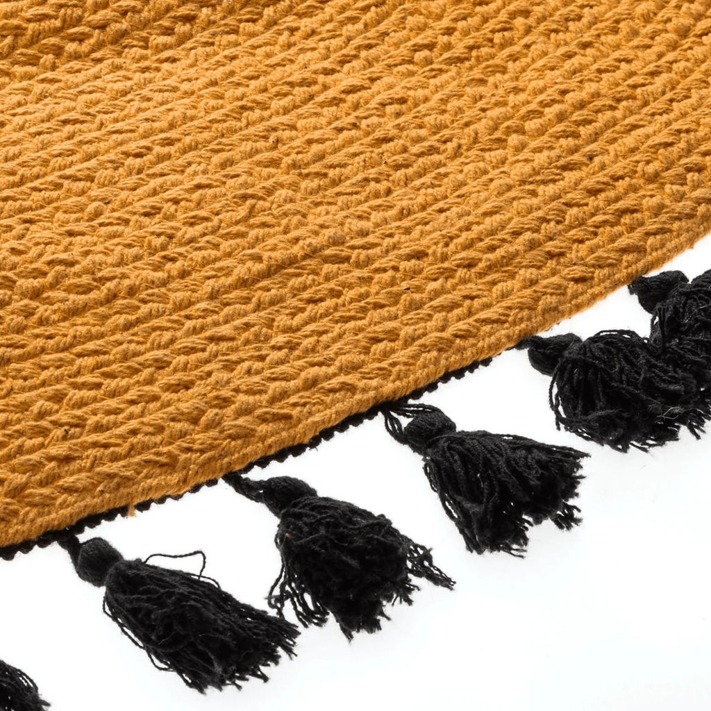 Alfombra Mostaza con Pompones - Ø120cm-ivvidek