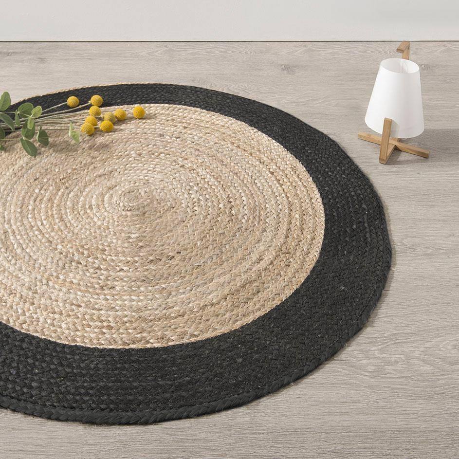 Alfombra Redonda Borde Negro - Yute Ø120cm-ivvidek