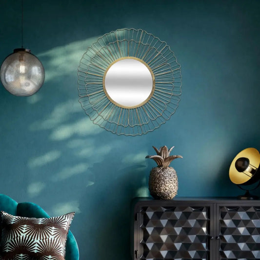Espejo de Metal Dorado - "Flower" - Ø66,7CM