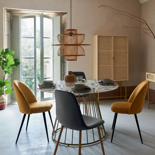 Mesa Redonda Blanca Efecto Mármol con Patas Doradas - "Rayo"