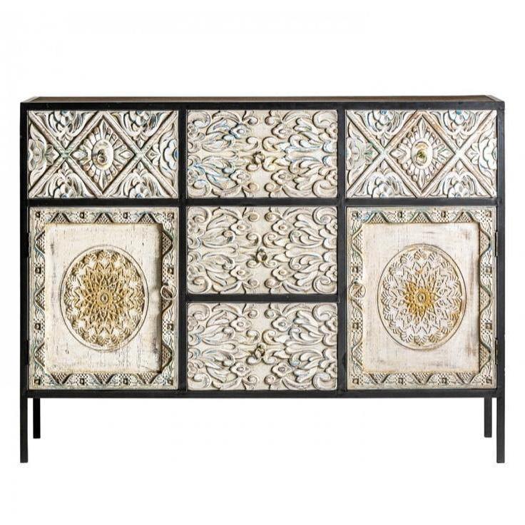 Aparador de Madera Tallada "Jaipur" - 120 x 40 x 90cm-ivvidek