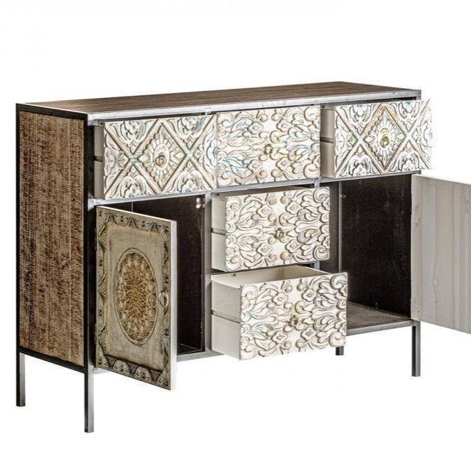 Aparador de Madera Tallada "Jaipur" - 120 x 40 x 90cm-ivvidek