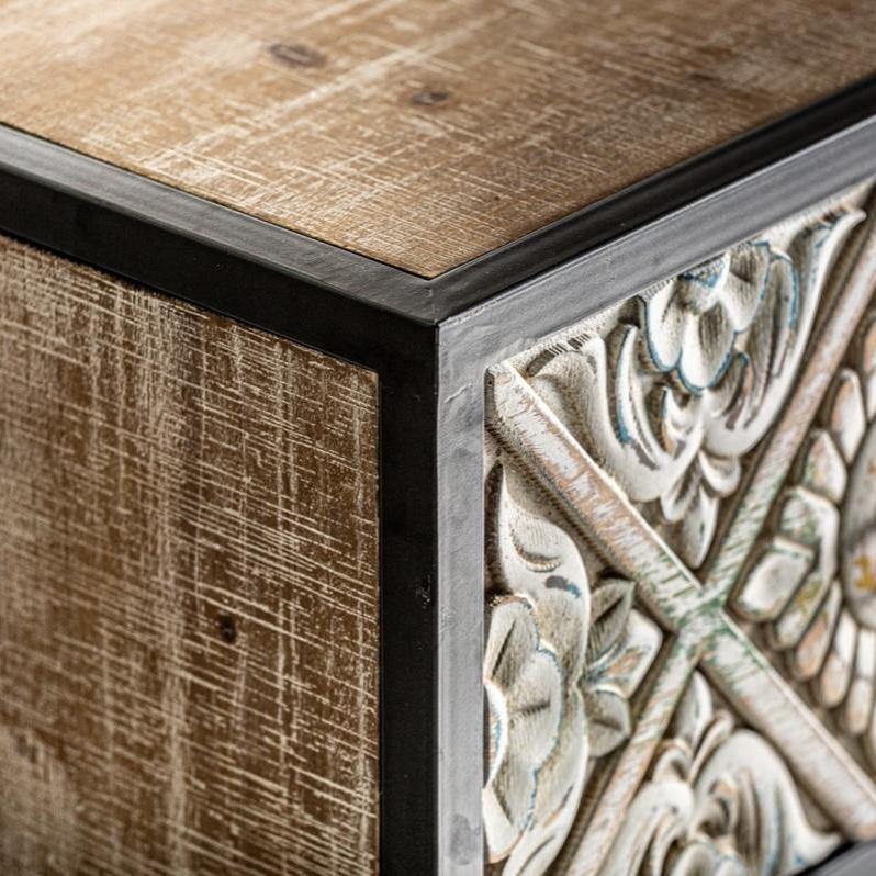 Aparador de Madera Tallada "Jaipur" - 120 x 40 x 90cm-ivvidek