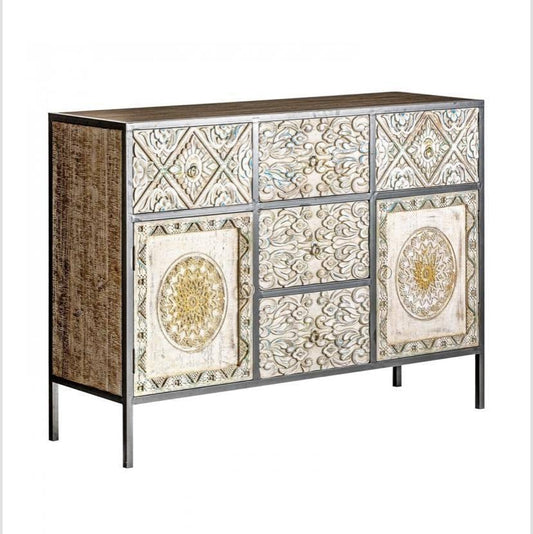 Aparador de Madera Tallada "Jaipur" - 120 x 40 x 90cm-ivvidek