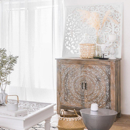 Aparador Tallado de Madera de Mango "Shirel” - 90x40x90cm-ivvidek