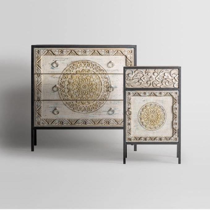 Cómoda Madera Tallada "Jaipur" - 80 x 35 x 80cm-ivvidek