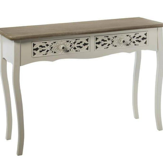 Consola de Madera Tallada Blanco Envejecido - 110 x 38 x 78,5cm-ivvidek