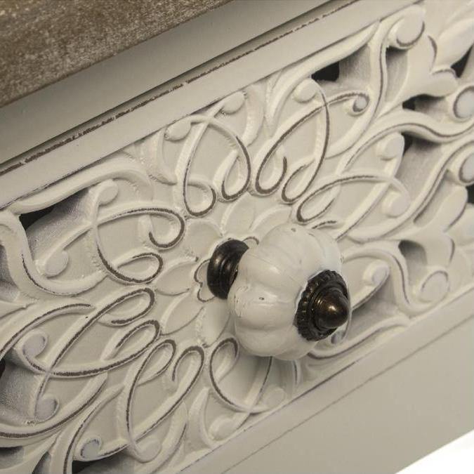 Consola de Madera Tallada Blanco Envejecido - 110 x 38 x 78,5cm-ivvidek