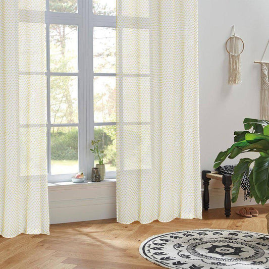 Cortina Visillo con Pompones Mostaza - 140x260cm-ivvidek