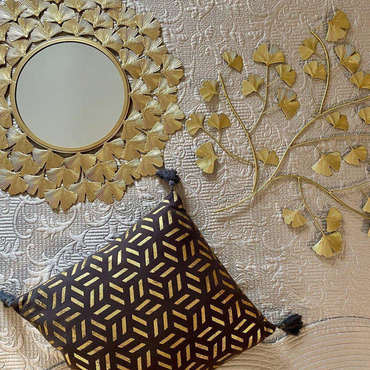 Espejo Dorado Hojas de Metal - Ø50cm-ivvidek