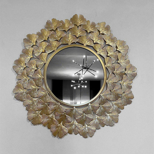 Espejo Dorado Hojas de Metal - Ø50cm-ivvidek