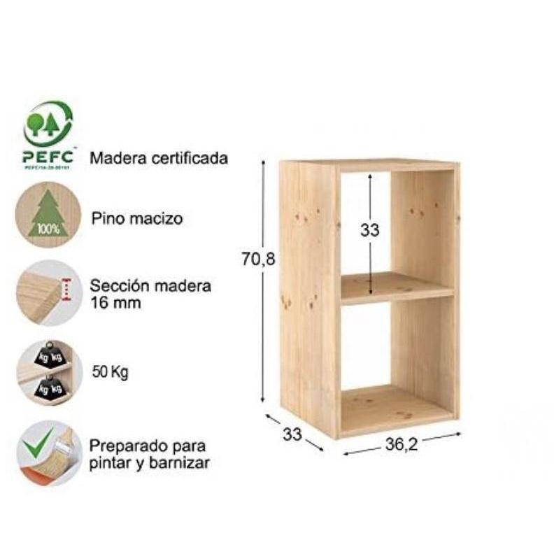 Estantería de Madera Pino Natural - 2 Cubos-ivvidek
