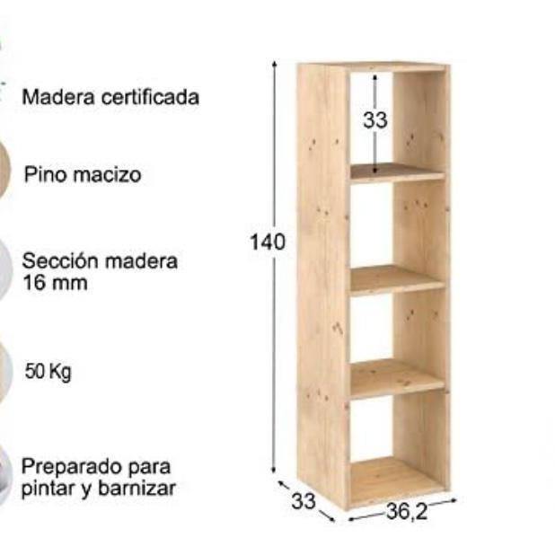 Estantería de Madera Pino Natural - 4 Cubos-ivvidek