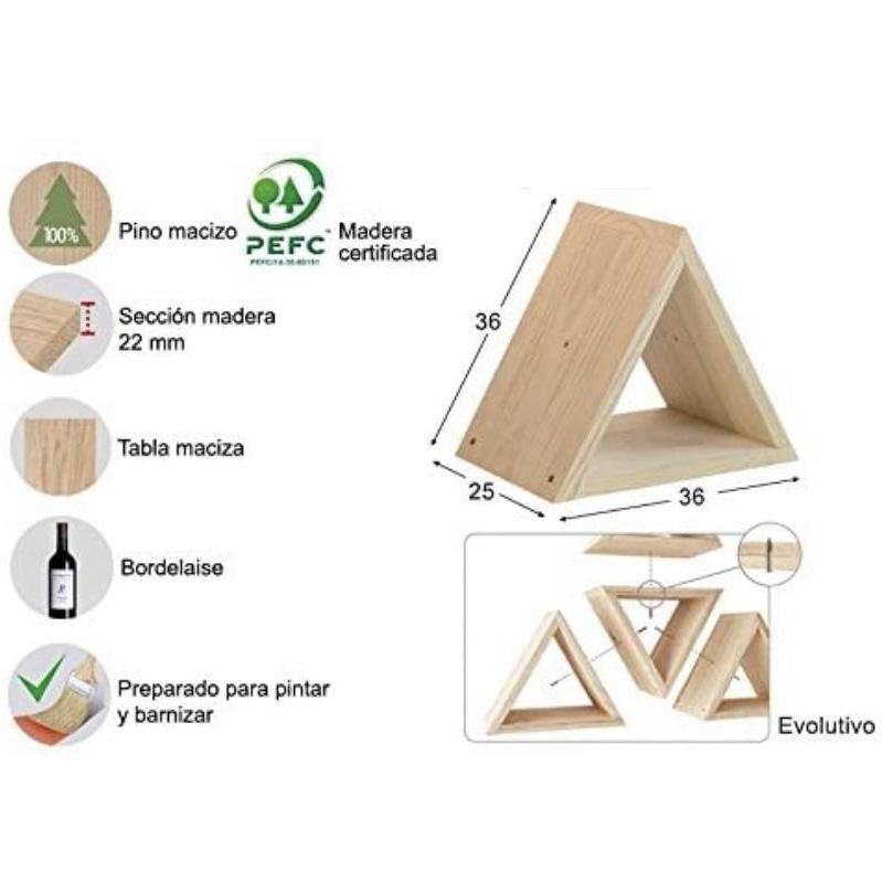 Estantería de Madera "Triángulo" - 36 x 25 x 36cm-ivvidek
