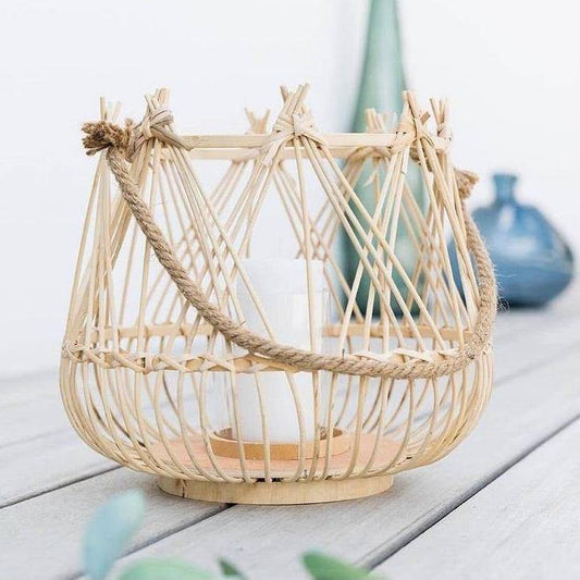 Farol Portavelas Bambú de Fibras Naturales - 33 x 31cm-ivvidek