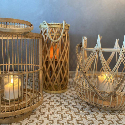 Farol Portavelas Mimbre Natural - 17 x 40cm-ivvidek