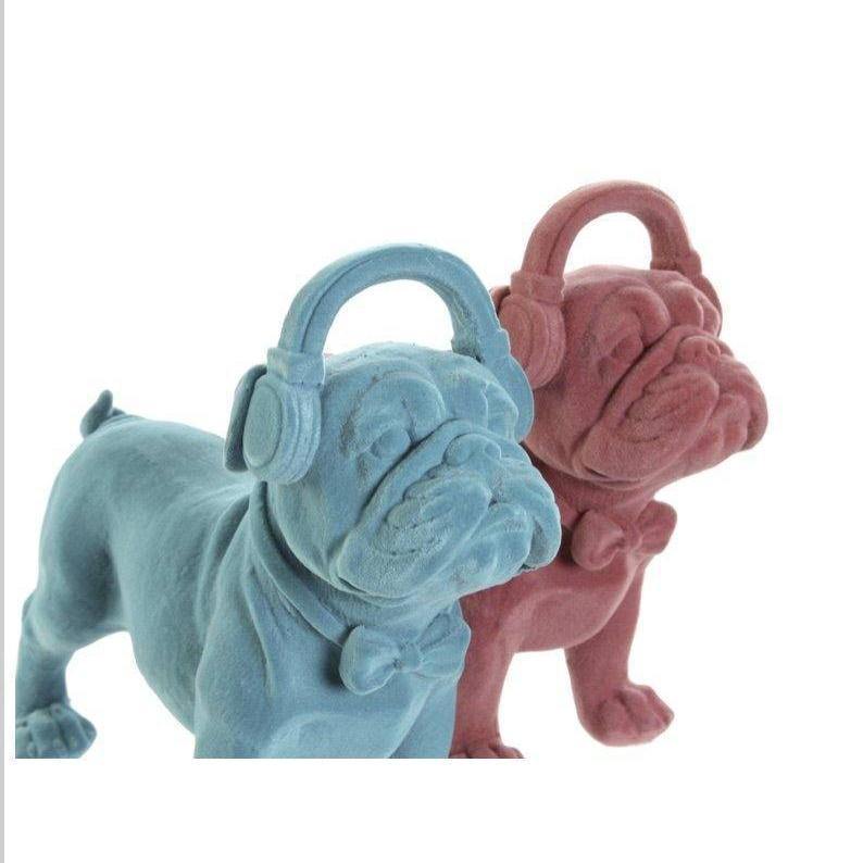 Figura Bulldog de Terciopelo con Auriculares-ivvidek