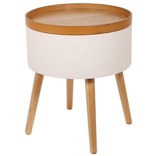 Mesa Auxiliar Blanca Almacenaje con Bandeja de Madera-ivvidek